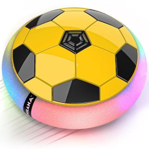 Mirana Hover Soccer Ball - Inbuilt Rechargeable Battery - Indoor Soccer Toys With Attractive Led Light - Soft Foam Bumper Floating Soccer Ball Disk - Kids Gifts (Yellow)