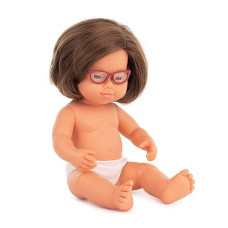 Miniland Doll 15'' Caucasian Girl With Down Syndrome With Glasses (Polybag) - Made In Spain, Anatomically Correct, Quality, Toty