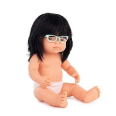 Miniland Doll 15'' Asian Girl With Glasses (Polybag) - Made In Spain, Anatomically Correct, Quality