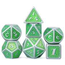 Dnd Metal Dice Set With Gift Metal Tin Dndnd Metallic Dungeons And Dragons Dice Set For D&D Game (Neno Green & Green With Matt Silver Edge)