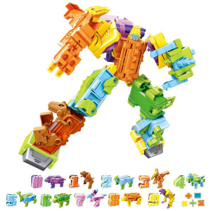 Tunjilool Dinosaur Robot Transform Toys For Kids, 20 Packs Dinobots Transforming Number Block Math Toys Gifts For Boys Girls, Stem Learning & Education Toys For Kids