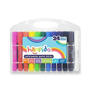 Happido Solid Poster Paint Sticks, Set Of 24 - Non-Toxic, Mess-Free, And Quick Drying Variety Pack, Includes Classic, Neon, And Metallic Colors, Easy To Use, No Brush Needed