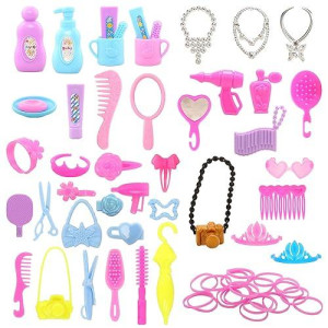 Barwa 43 Pcs Doll Accessories Travel Toiletries Clip Bag Crown Necklace Comb Camera Rubber Band For 11.5 Inch Doll Xmas Gift?
