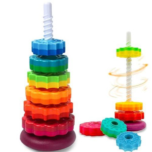 Baby Spinning Toy - Stacking Toy For Babies And Toddlers - Educational Toddler Learning Toys - Rainbow Spinning Wheel Toy For Focus, Dexterity, Brain Development, Interactive Learning Stacking Toys