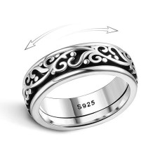 Milacolato 925 Sterling Silver Anxiety Ring For Women Men Platinum Plated Sterling Silver Band Fidget Ring Celtic Spinner Ring Stress Anxiety Relief Item, Size 8