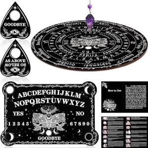Pendulum Dowsing Divination Board With Amethyst Set Metaphysical Message Ouija Board Crystal Pendulum Necklace Wooden Spirit Board Talking Board With Planchette For Wiccan Supply (Moth Style)