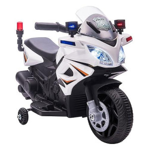 Aosom 6V Kids Motorcycle Police Electric Ride-On Dirt Bike Off-Road Street Bike Battery Powered Rechargeable Horn Headlights Training Wheels Realistic Sounds For Girls And Boys 18-36 Months White