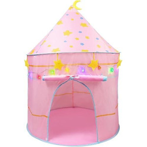 Lotfancy Princess Castle Play Tent For Girls, With Star Lights And Storage Carrying Bag, Pop Up Play Tent For Kids Toddlers, Indoor And Outdoor Use, Foldable, Portable, Pink