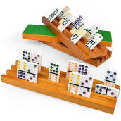 Queensell Domino Holders For Classic Board Games - Wooden Domino Racks Set Of 4 - Mexican Train Dominoes Accessories - Domino Trays For Tiles Family Games