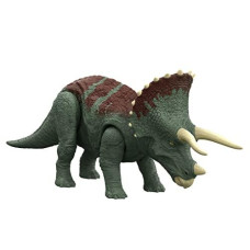 Jurassic World Dominion Roar Strikers Triceratops Dinosaur Action Figure With Roaring Sound And Attack Action, Toy Gift Physical & Digital Play