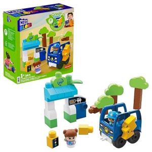 MEgA BLOKS Fisher Price Toddler Building Blocks, green Town charge & go Bus with 34 Pieces, 2 Figures, Toy gift Ideas for Kids