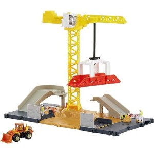Matchbox Action Drivers Construction Playset, Moving Crane, Car-Activated Features, Includes 1 Matchbox Toy Bulldozer, For Kids 3 Years Old & Older