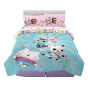Dreamworks Gabby'S Dollhouse Cakey, Mercat And Pandy Kids Bedding Super Soft Comforter And Sheet Set, 5 Piece Full Size, By Franco.
