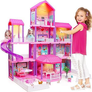 Beefunni Doll House, Dream Dollhouse For Girls Toys W/ 4 Stories -11 Rooms, Doll House 4-5 Year Old W/ 2 Dolls & Furniture, Princess Dollhouse 2024 Christmas Toy Gifts For 3 4 5 6 7 8+ Year Old Girls