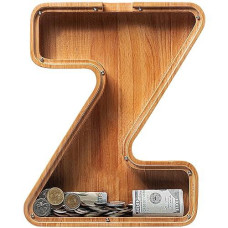 Sulevalt 12" Extra Large Wooden Letter Piggy Banks - Piggy Banks For Boys Girls Kids, Alphabet Money Banks With Initial Z - Coin Banknote Bank Birthday/Christmas For Kids