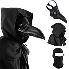 Nc Halloween Plague Doctor Mask Plague Doctor Costume Obito Mask Steampunk Horror Scary Costume Props For Party Prom Gifts Set(3-Pc Set)(Black), 12 Inches, Unisex-Adult