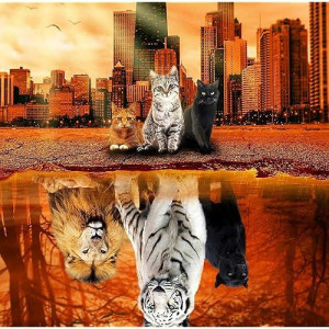 Jigsaw Puzzles 1000 Pieces Puzzles For Adults, Cat Tiger Puzzle Animal Adult Toys, 27X20 Unique Difficult And Challenge Large Puzzle Game Toys Gift