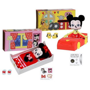 SWEET SEAMS 6" Soft Rag Doll Amazon Exclusive Bundle Pack - 2pc Toy | Classic Minnie Mouse Doll and Bedtime Playset Plus Classic Mickey Mouse and Car Playset