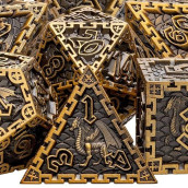 Aruohha Dungeons And Dragons Dice Dnd Metal Dice Set D And D Dice 6 Sided Polyhedral Dice For Pathfinder Mtg Board Games Roll Playing Dice D&D Dice With Gift Box D20 D12 D10 D8 D6 D4 (Ancient Gold)