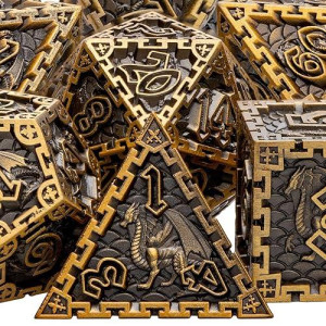 Aruohha Metal D&D Dice Set With Gift Box, Dungeons And Dragons Dnd Dice Set 6 Sided Polyhedral Dice Role Playing Games Rpg D And D Dice D20 D12 D10 D8 D6 D4 (Ancient Silver)