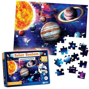 Solar System Space Kids Puzzles - 80 Pcs - Large Jigsaw Floor Puzzles For Kids Ages 4-8, 3-5, 6-8, 8-10 Boys Girls - Science Educational Toys For Kids 5-7 Planets For Kids Solar System Toys