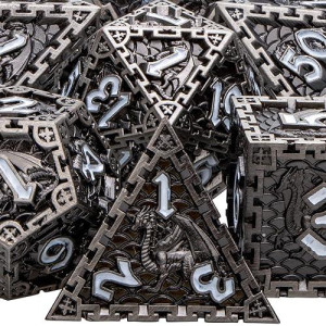 Dungeons And Dragons Dice Dnd Metal Dice Set With Gift Box, Aruohha D&D Dice Set For Pathfinder Rpg 6 Sided Polyhedral Dice Role Playing Dice D And D Dice D20 D12 D10 D8 D6 D4 (Ancient Silver)