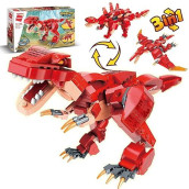 Qman 3In1 Building Blocks Dinosaur Toys For Kids 6-12 Year Old, T-Rex Pterodactyl Stegosaurus Educational Building Kits For Kids 6 Year And Up