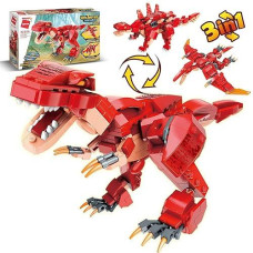 Qman 3In1 Stem Building Blocks Dinosaur Toys For Kids Age 6 7 8 9 10 11 12 Year Old, Realistic T-Rex Pterodactyl Stegosaurus Educational Building Sets For Boy 6-10, Best Gifts For Kids 6-14 Year
