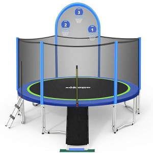 Zupapa Trampolines No-Gap Design 1500 Lbs Weight Capacity 16 15 14 12 10 8Ft For Kids Children With Safety Enclosure Net Outdoor Backyards Large Recreational Trampoline