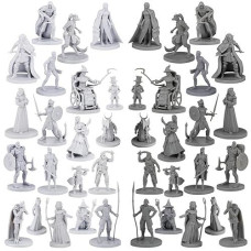 Path Gaming Town Folks Set, 40 Fantasy Tabletop Miniatures For Dungeons And Dragons Miniatures. 28Mm Scaled 20 Unique Designs, Bulk Unpainted Miniatures, Great For D&D Miniatures