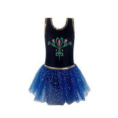 Eqsjiu Leotards With Tutu Girls Gymnastics 4T 5T Tulle Skirts Dance Outfit Dress Blue Black Embroidered Flower Gold Sequins