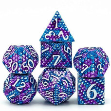 Udixi Metal Dice Set Dragon Scale Polyhedral D&D Dice With Leather Dice Pouch For Dungeons And Dragons Role Playing Games And Other Tabletop Game (Blue With Purple)