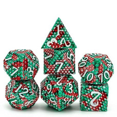 Udixi Dnd Metal Dice Set, D&D Dice For Role Playing Games, Polyhedral Dice For Dungeons And Dragons With Leather Dice Bag(Red Green-White Number)
