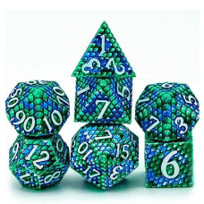 Udixi Dnd Dice Set Metal, Polyhedral Dice For Role Playing Games, Metal Rpg Dice For Dungeons And Dragons With Leather Dice Bag (Blue Green-White Number)
