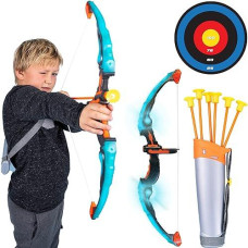 Island Genius Led Bow And Arrow Archery Set Indoor Outdoor Games Toys And Gifts For Kids Boys And Girls Ages 3 4 5 6 7 8 Years Old - Light-Up Bow, 6 Suction Cup Arrows, Quiver And Target
