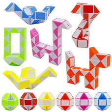 Lendod 12 Pack 24 Blocks Mini Fidget Snake Cube Mini Twist Puzzle Cubes Magic Speed Cubes Toy For Kids Party Bag Fillers, Party Supplies