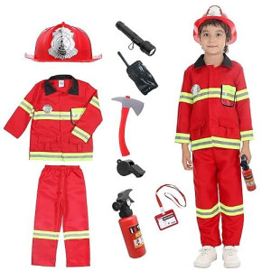 Udekit Firemen Costume For Kids Fire Chief Cosplay Role Play Toys Large For Age 6-7