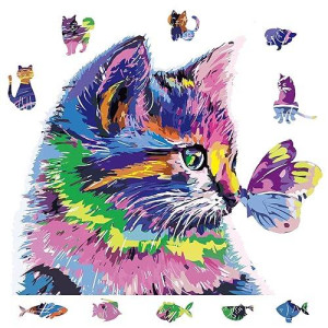 Natiti Wooden Puzzles For Adults, Cat Puzzle, 9.8'' X 8.3'', 141 Pieces, Best Gift For Adults And Kids, Wood Puzzles Adult, Wood Cut Puzzles, Animal Shaped Puzzles, Jigsaw Wooden Puzzles For Kids