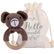 Youuys Wooden Baby Rattle Toys - Rattle Easy Grasp Handmade Crochet Cute Wood Newborn Toys For Infant Baby, Bear