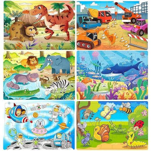 Puzzles For Kids Ages 3-5, 24 Piece Colorful Wooden Puzzles For Toddler Children Learning Educational Puzzles Toys For Boys And Girls (6 Puzzles)
