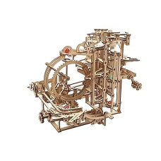 Ugears Wooden Marble Run Kit - 3D Puzzle Wood Marble Run Stepped Hoist With 3-Stepped Lift Mechanism And 10 Marbles - Kinetic Diy Marble Run Wooden Puzzle - 3D Wooden Puzzles For Adults And Kids