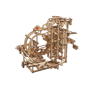 Ugears Wooden Marble Run Kit - 3D Puzzle Wood Marble Run Stepped Hoist With 3-Stepped Lift Mechanism And 10 Marbles - Kinetic Diy Marble Run Wooden Puzzle - 3D Wooden Puzzles For Adults And Kids