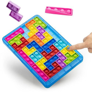 Power Your Fun Pop Puzzle Popper Fidget Game - 27Pc Jigsaw Puzzle Game Pop Push It Bubble Sensory Fidget Toys For Learning, Stress Relief Silicone Pop Puzzle Game Board For Kids And Adults (Blue)