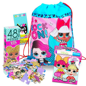 Surprise Lol Dolls Drawstring Bag Activity Set - 5 Pc Bundle With Lol Puzzle For Kids, Tote Bag, Mini Coloring Book, And More (Lol Travel Playset For Girls)