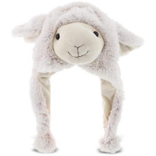 Dollibu Sheep Plush Winter Hat - Super Soft Sheep Stuffed Animal Novelty Hat With Ear Flaps, Farm Animal Costume Hat With Cozy Fleece, Warm Funny Beanie Animal Hat For Kids, Teens, Adults - One Size