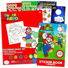 Nintendo Mario Paint Posters Set - 4 Pc Bundle With Super Mario Painting Activity Book, 600+ Stickers, And More | Super Mario Coloring And Activities For Toddlers, Kids