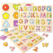 Wooden Puzzles For Toddlers, Wooden Peg Abc Alphabet Number Shape Puzzles Toddler Learning Puzzle Toys For Kids 2-4 Years Old Boys & Girls, 3 In 1 Montessori Early Education Puzzle For Toddlers