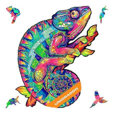 Unidragon Original Wooden Jigsaw Puzzles - Iridescent Chameleon, 700 Pcs, Royal Size 17.9"X26.5", Beautiful Gift Package, Unique Shape Best Gift For Adults And Kids, For Dad Men