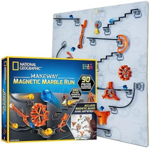 National Geographic Magnetic Marble Run - 90-Piece Stem Building Set For Kids & Adults With Magnetic Track & Trick Pieces, Marbles & Magnet Board For Building A Marble Maze Anywhere
