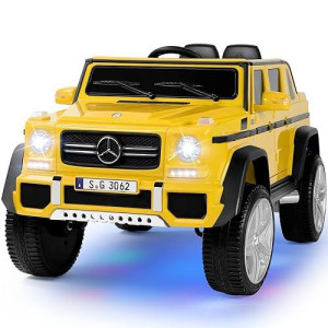 Joyldias Kids Ride On Cars, Licensed Mercedes-Benz Maybach G650S, 12V7Ah Battery Powered Toy Electric Car For Kids W/2.4Ghz Remote Control, 2 Motors, 3 Speeds, Music, Horn, Led Lights, Yellow